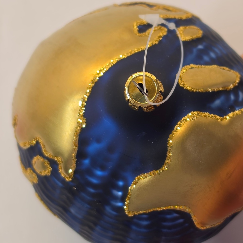 Planet Earth Ornament Blue Gold World Peace Globe Vintage Inspired 5" x 13"